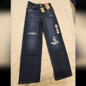Levi's Womens NWT Ribcage Straight Ankle Jeans Dark Blue Size 25